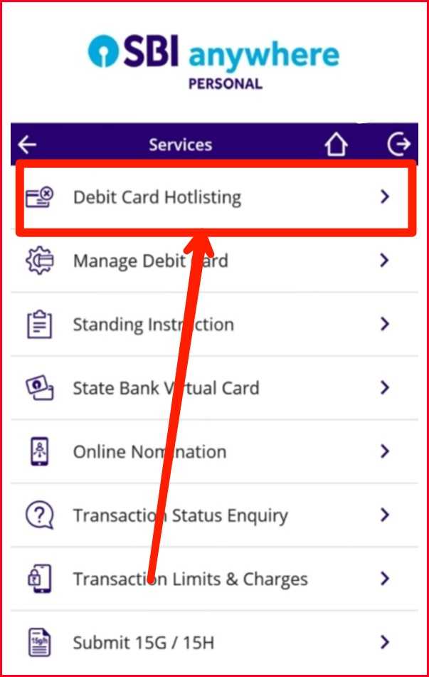 Block SBI Debit Card Through Mobile App