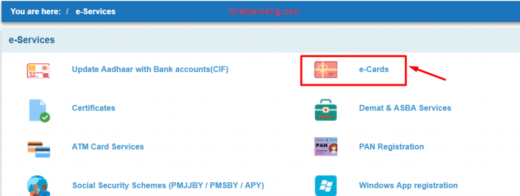 select e cards from sbi inb to create virtual card