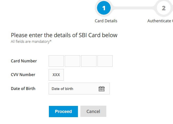 enter SBI card details to generate PIN