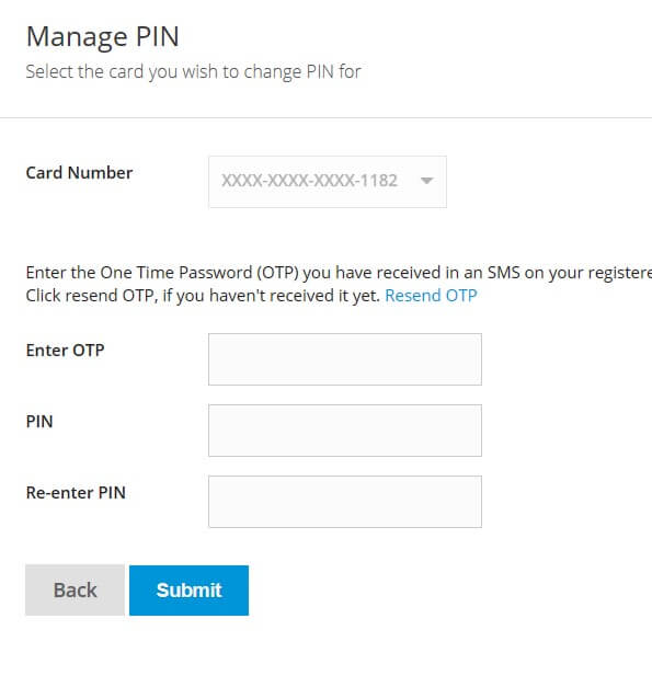 enter new pin for sbi credit card