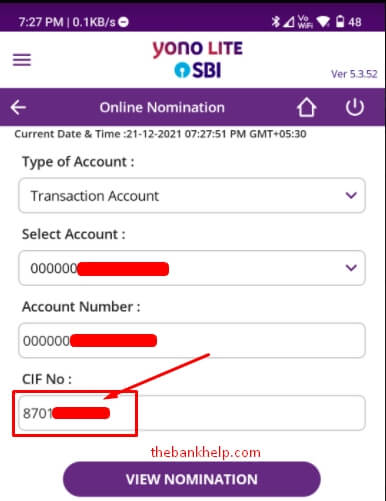 get sbi cif number from yono lite app