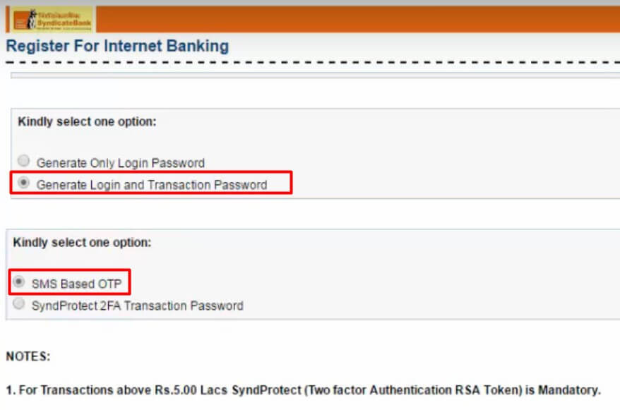 select generate transaction and login password