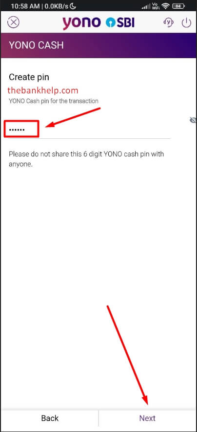 enter six digit pin for yono cash withdraw