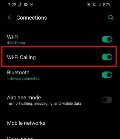 disable wifi calling to solve bhim upi registration failed issue