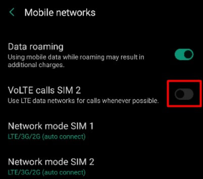 turn off volte feature