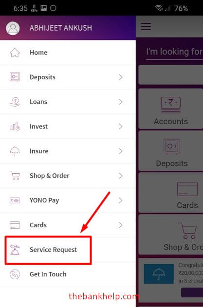 click on service request option