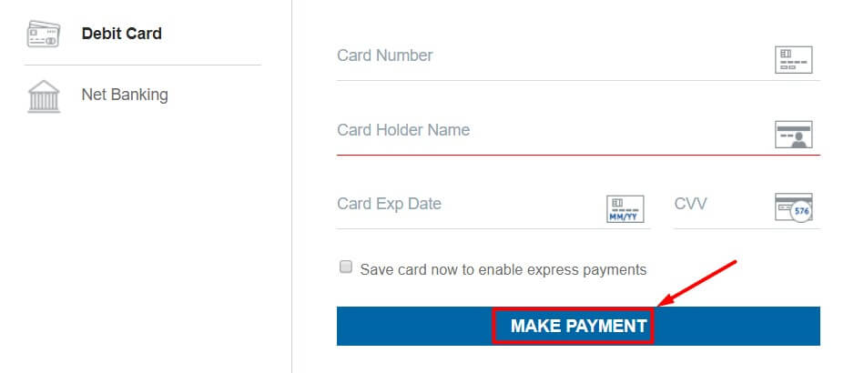 enter card details to make online payment for shriram finance emi