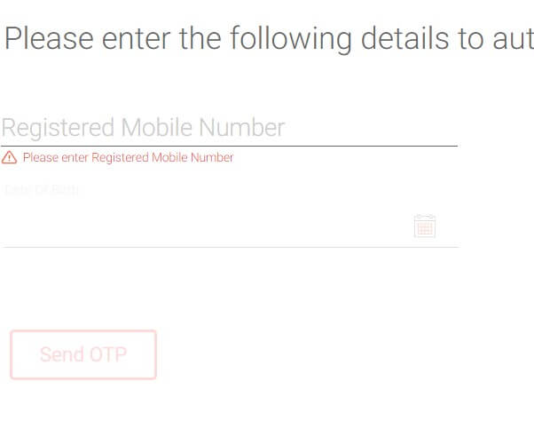 enter mobile number and dob