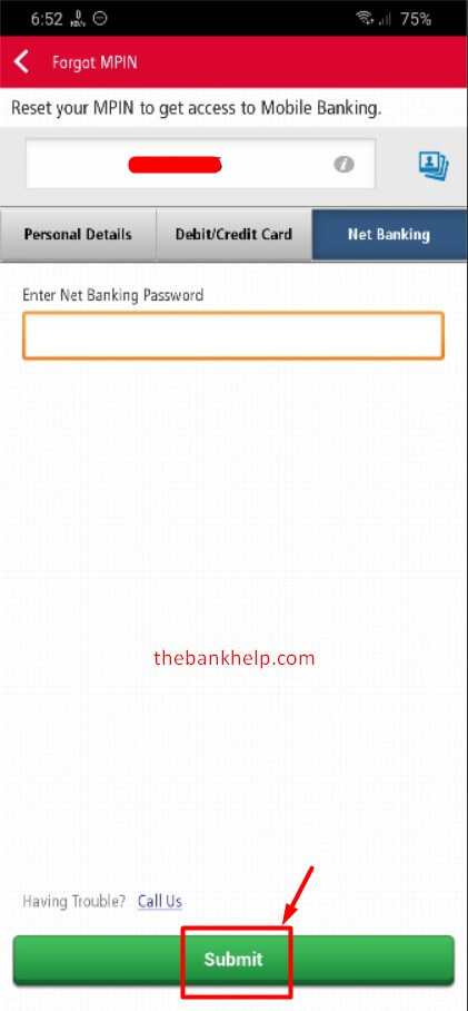 enter net banking password