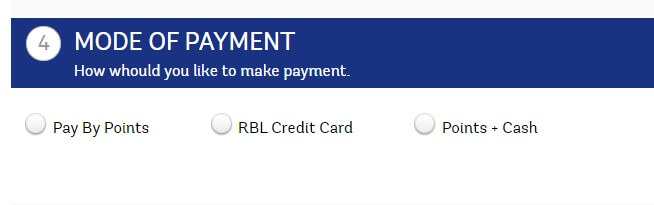 mode of payment for rbl rewards shopping