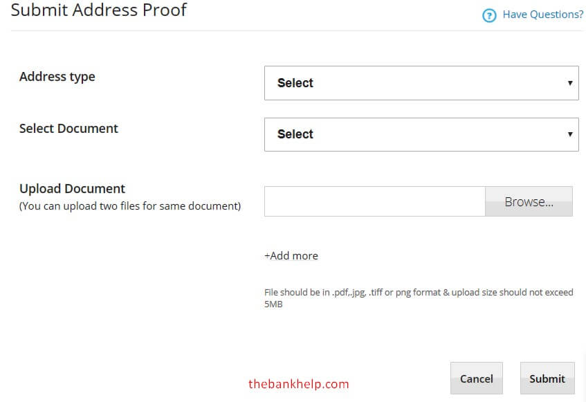 select address type and document name