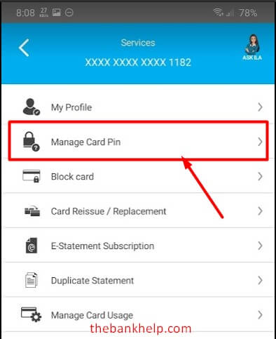 select manage card pin option