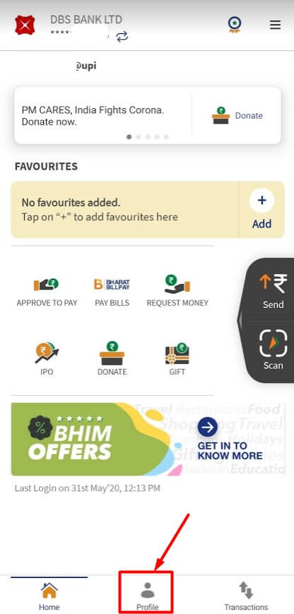 click on profile option in bhim app
