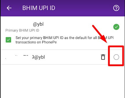 click on the new upi id to set to primary
