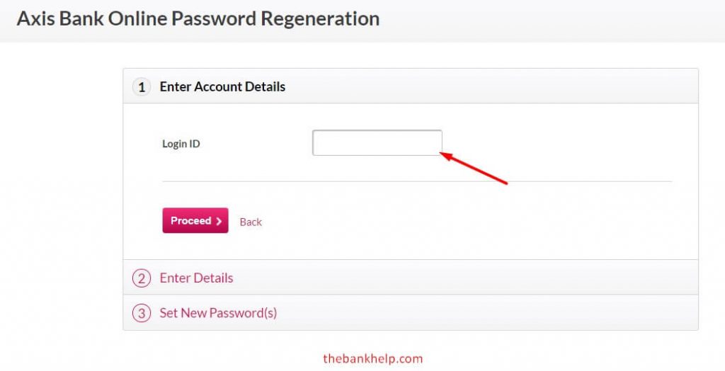 enter the login id in axis bank
