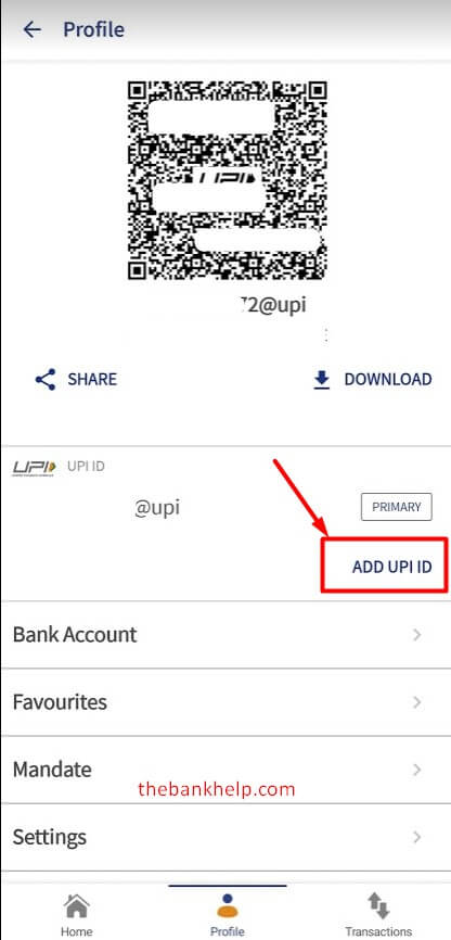 tap on add upi id in bhim app