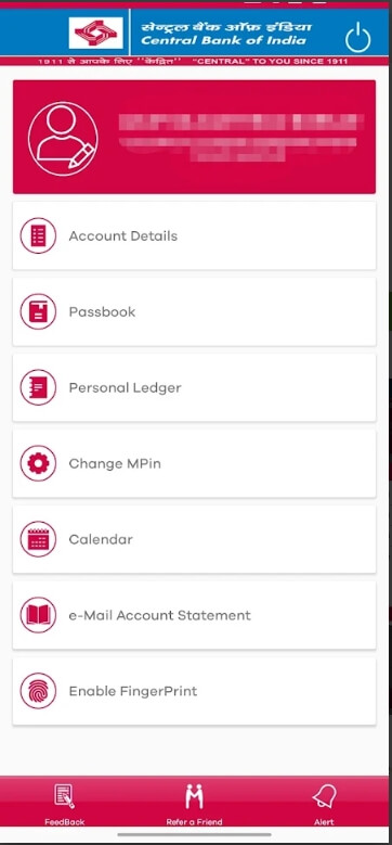 click on account details option in cent m passbook app