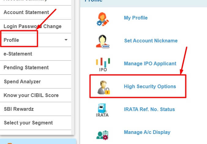 click on hight security options