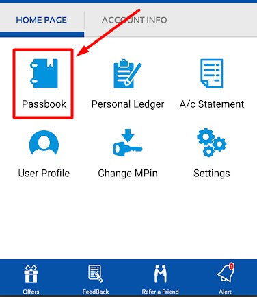 click on passbook in uco mpassbook app