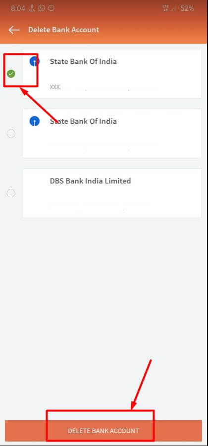 how to remove bank account from freecharge