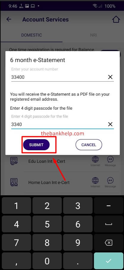 enter account number and passcode in sbi quick app