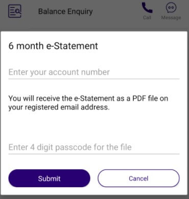 tap on 6 month e statement in sbi quick app