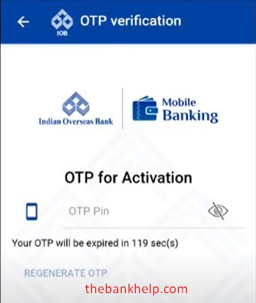enter otp for iob mobile banking activation