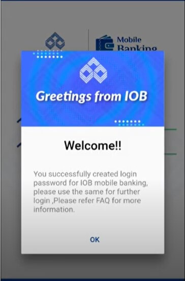 iob mobile banking registration completed