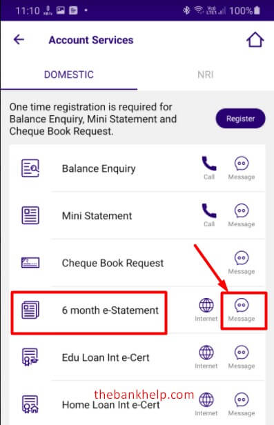 tap on 6 month e statement in sbi quick app