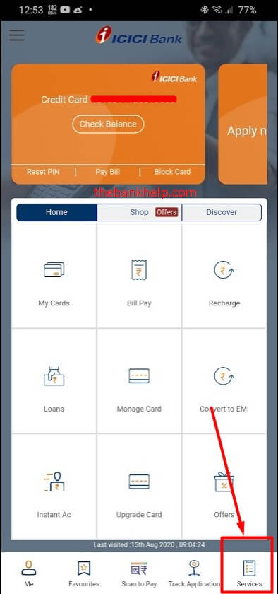 click on services option in imobile app