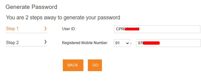enter user id and mobile number