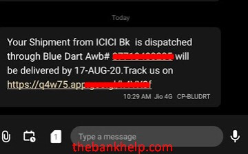icici credit card tracking number via sms