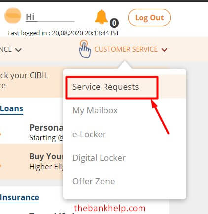 select service requests in icici internet banking