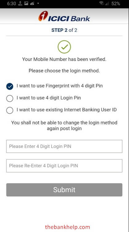 set pin and fingerprint for secure login to imobile app