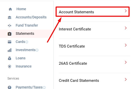 click on account statements option in kotak netbanking