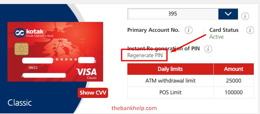 click on generate pin in kotak internet banking