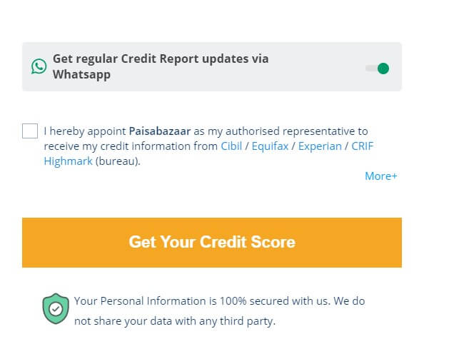 click on get credit score in paisabazaar website