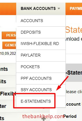 select estatement option from icici internet banking