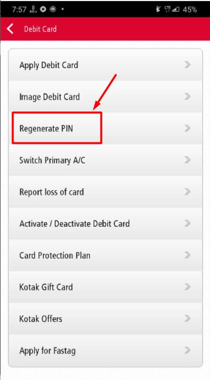 select generate pin option in kotak 811 app