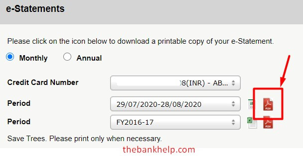 select the period to download icici credit card