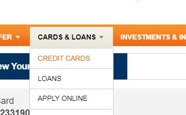 click on credit cards in icici net banking
