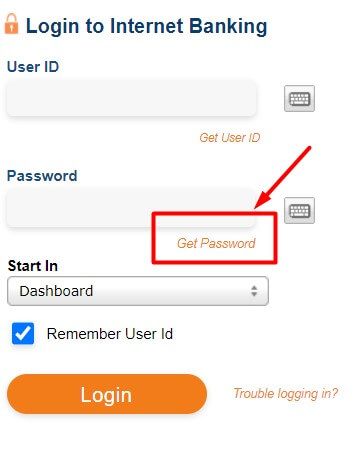 click on get password option in icici net banking homepage