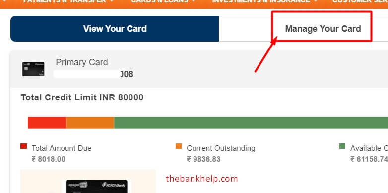 click on manage your card