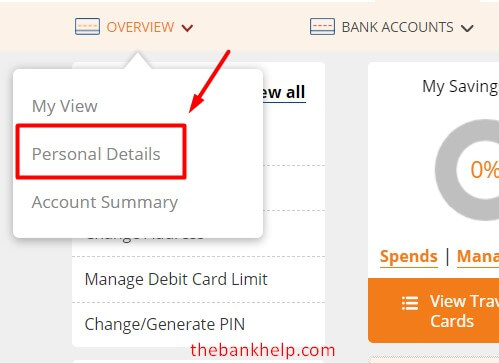 click on personal details in icici net banking