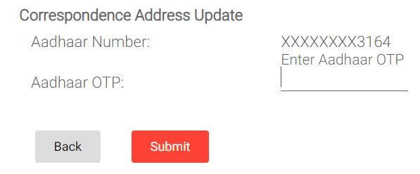 enter aadhar otp to update address in kotak