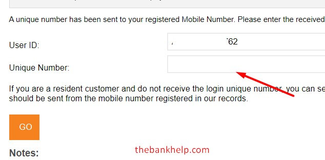 enter the unique number received on mobile