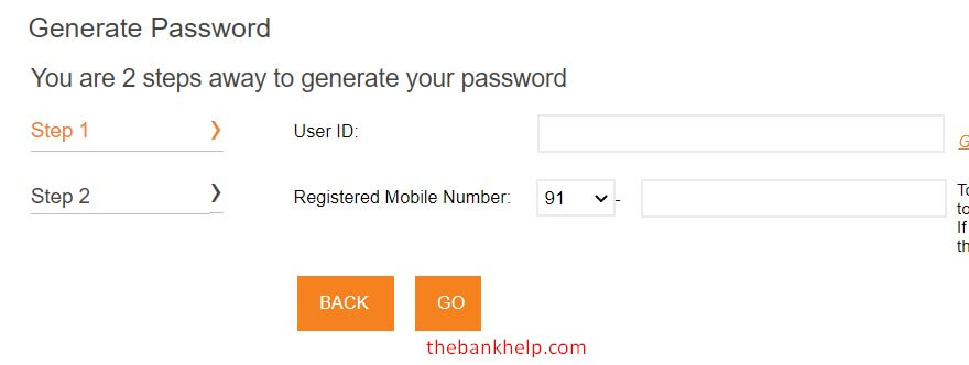 click on get password option in icici net banking homepage