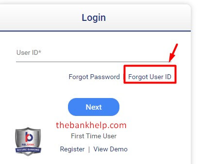 click on forgot user id in rbl net banking