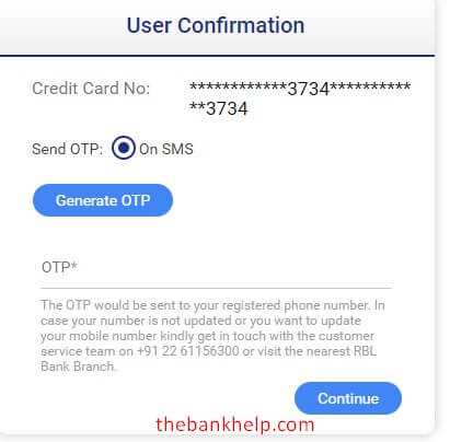 enter otp to reset rbl user id