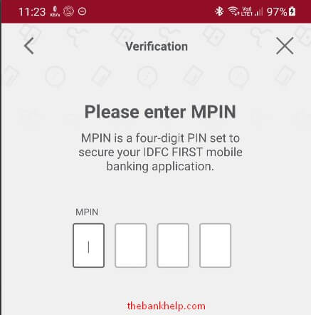 enter the mpin in idfc app